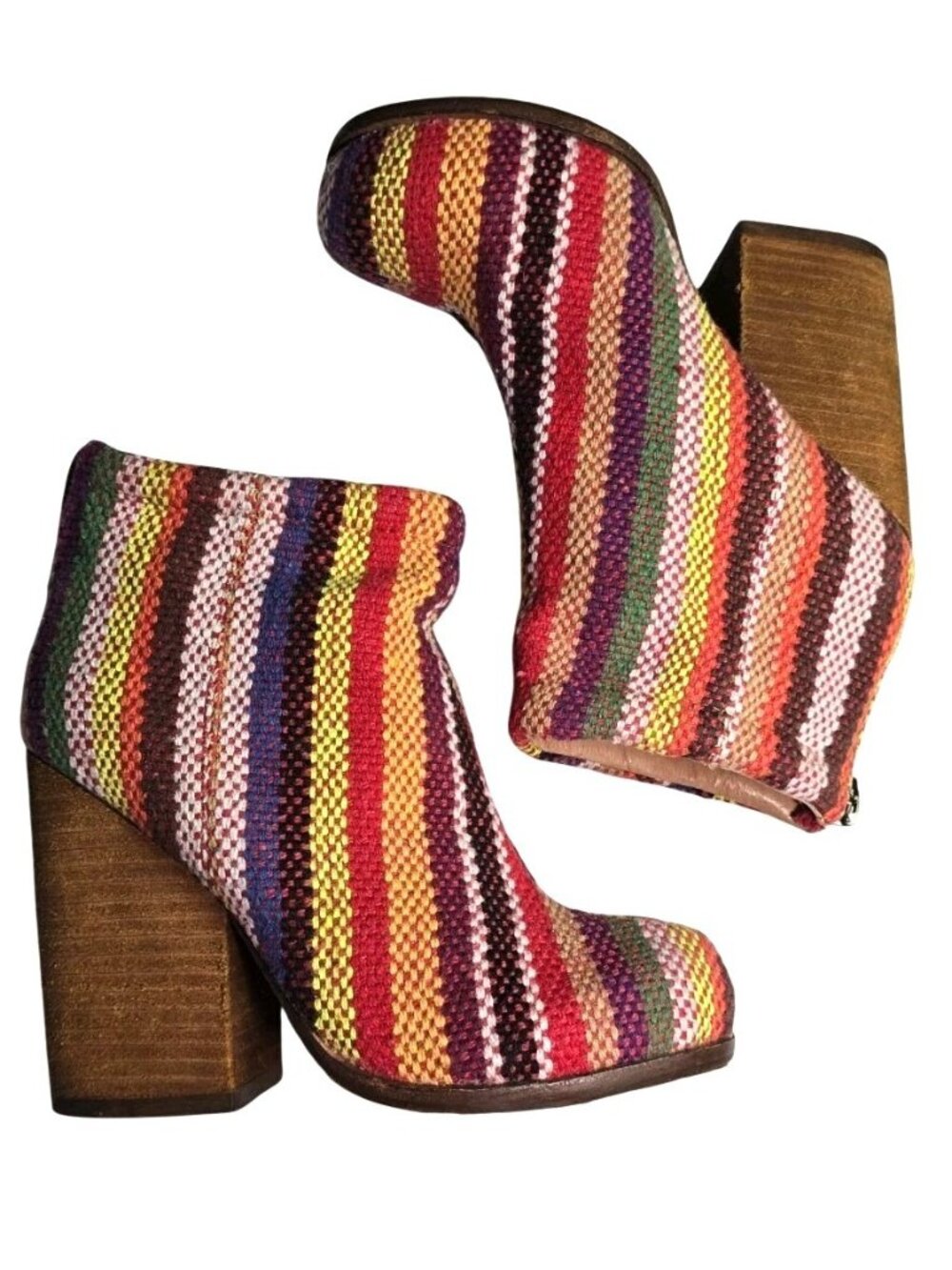 Jeffrey Campbell Havana Last Ankle boots Sz 5M Rainbow Woven Fabric Block Heel